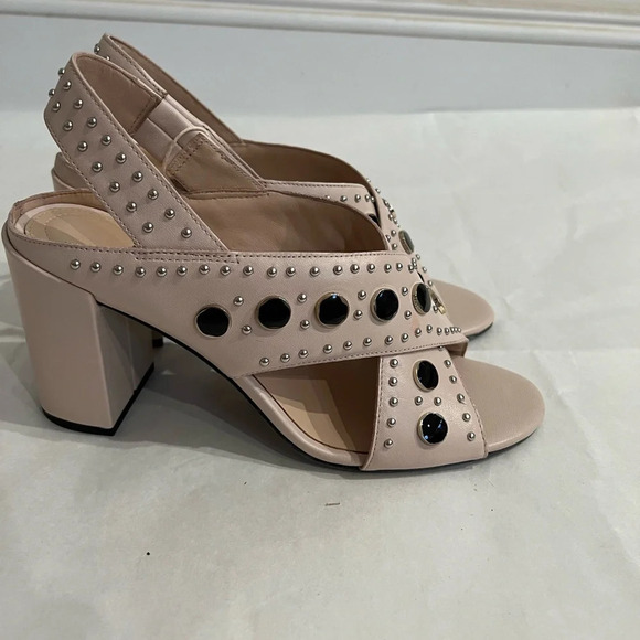 What For Sandals Light Pink Open Toe Mules High Heels Shoes US 9 EU 39 - Picture 3 of 9